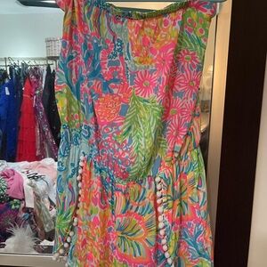 Strapless Lilly Pulitzer romper with pom detail!
